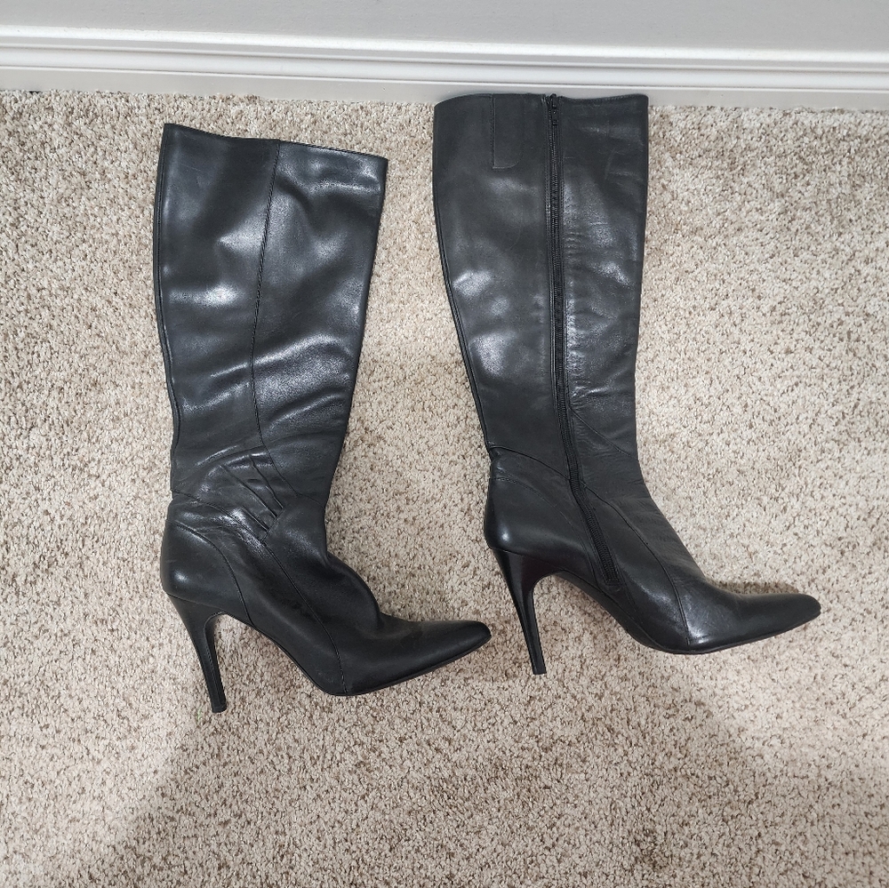 Nine West Black Leather Knee-High Boots